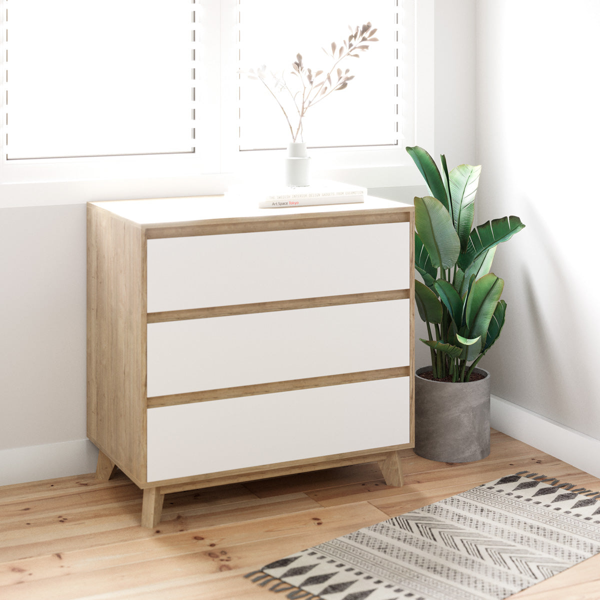 Three Drawer Wooden Bedroom Chest of Drawers (Kinfolk Collection)