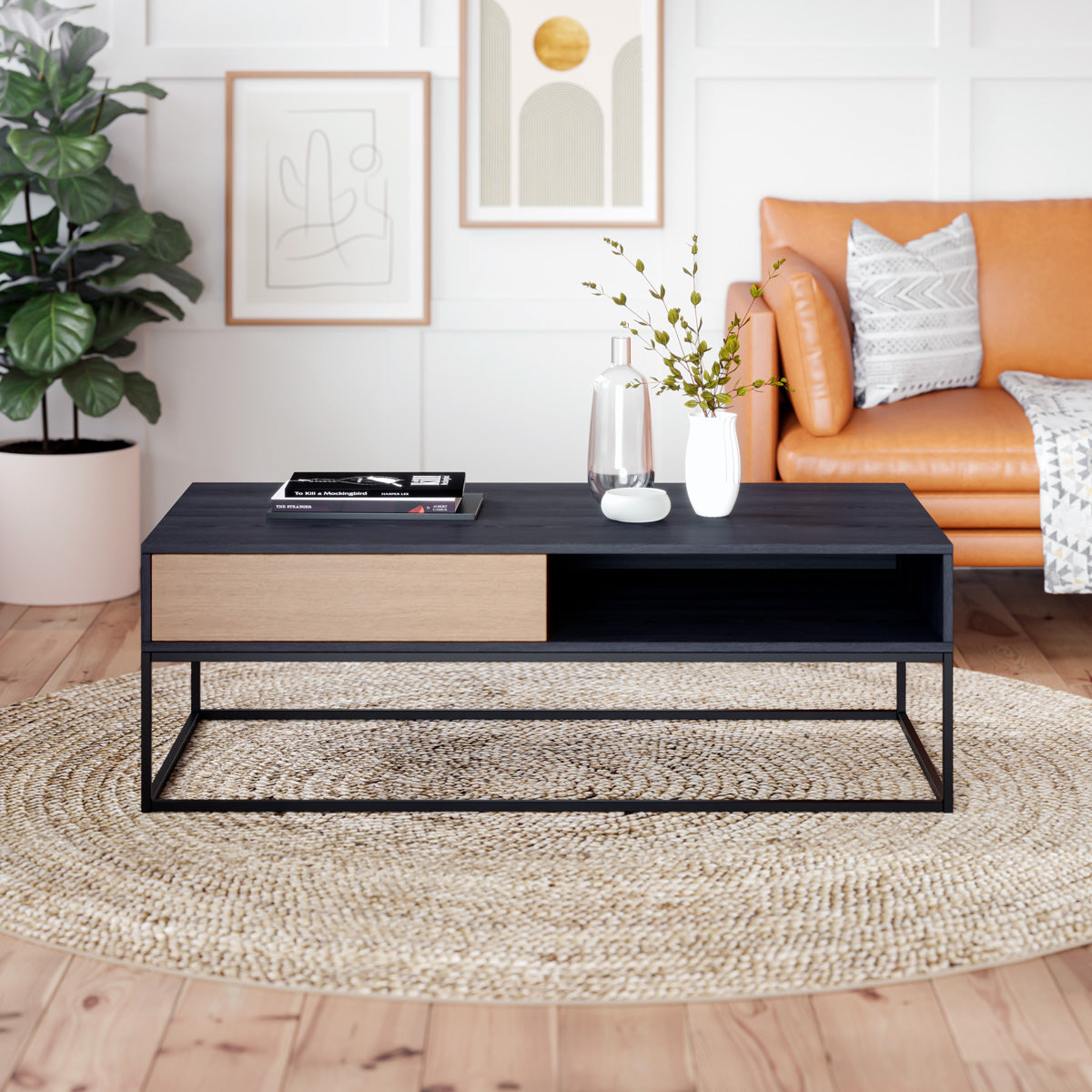 Black Coffee Table with Metal Base (Harvey Collection)