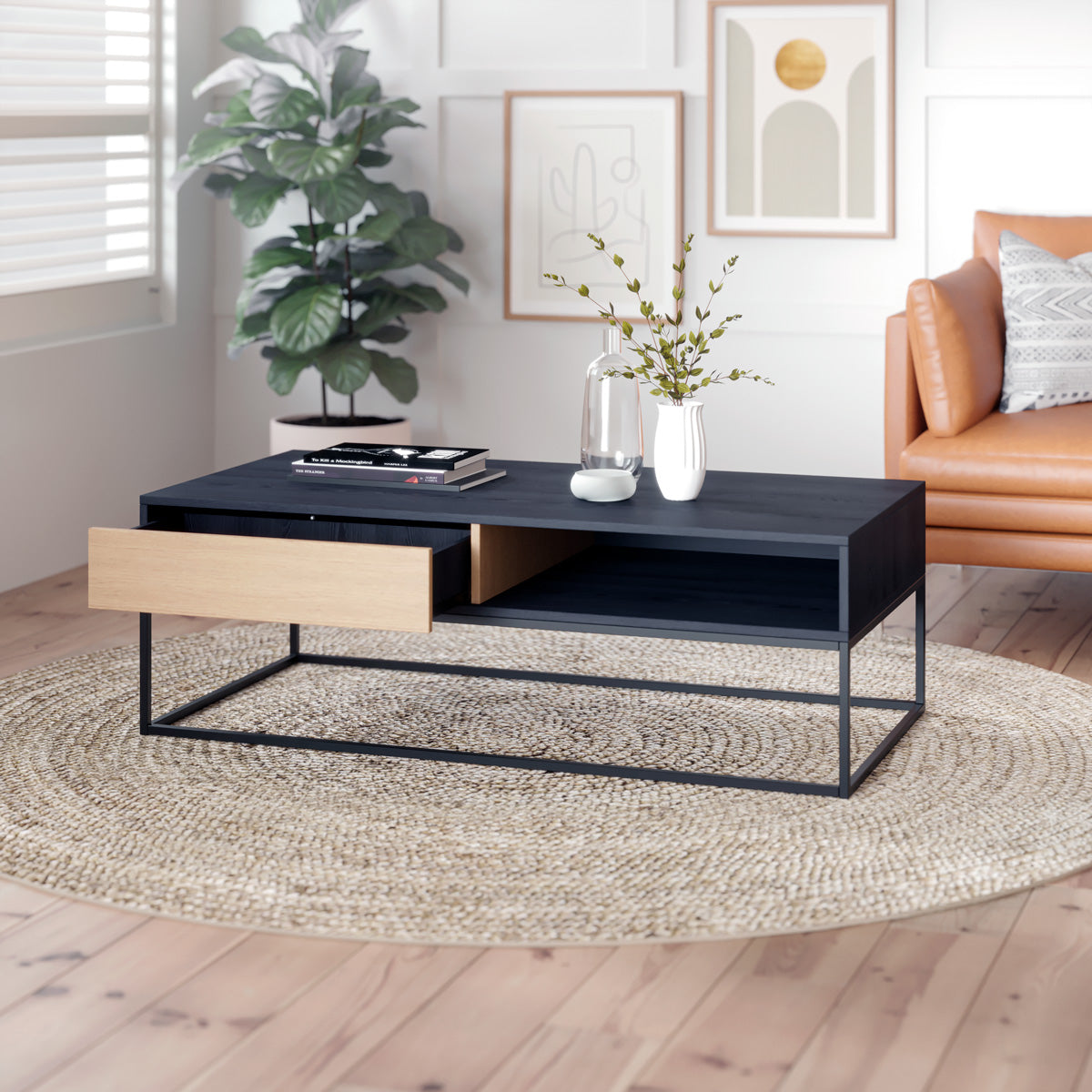 Black Coffee Table with Metal Base (Harvey Collection)