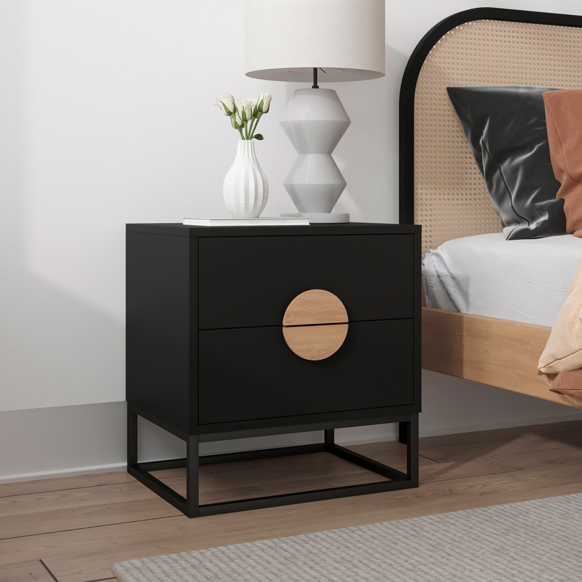 Black Wooden Bedside Table (Zodiac Collection)