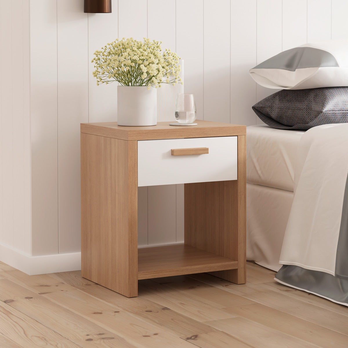 Oak Colour Wooden Bedside Table (Melody Collection)