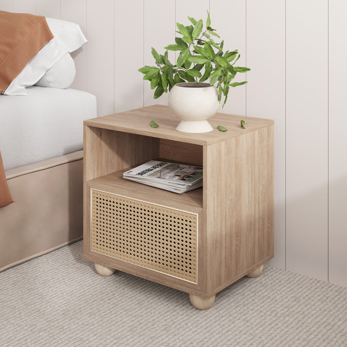 Bedside Table With Natural Rattan (Globe Collection)