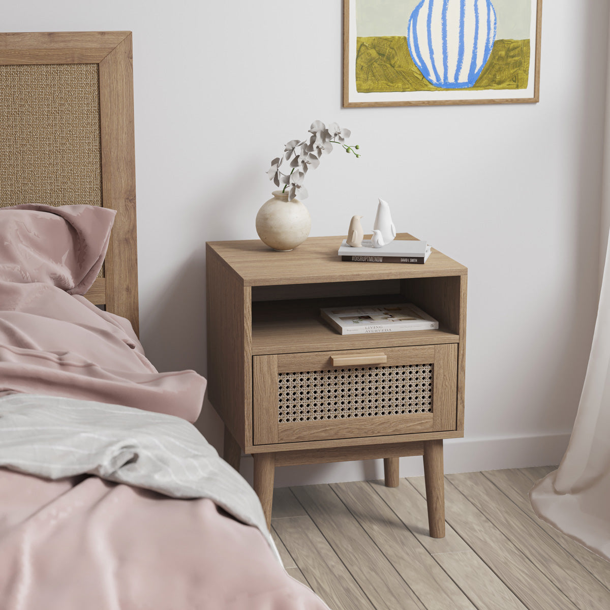 Rattan Bedside Table with Storage Drawer (Finn)