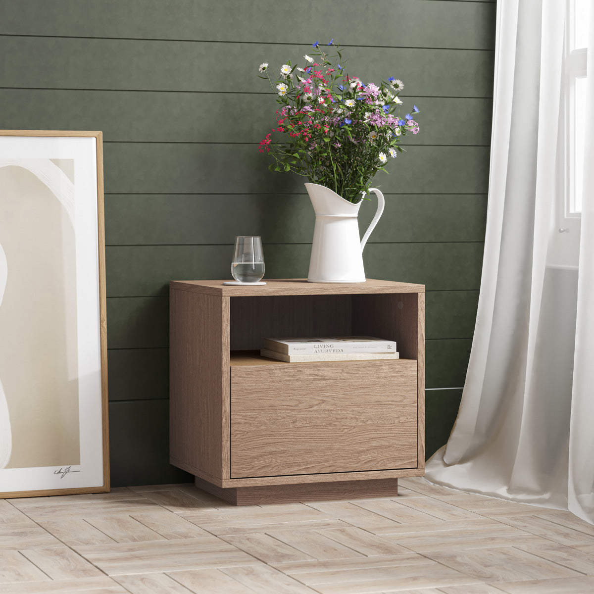 Bedside Table With Storage Drawer (Urban, Oak Colour)