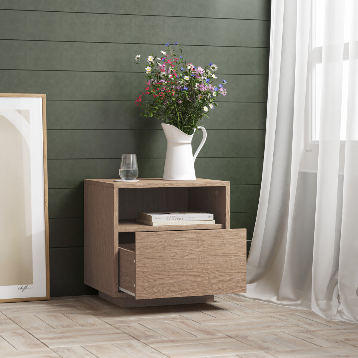 Bedside Table With Storage Drawer (Urban, Oak Colour)