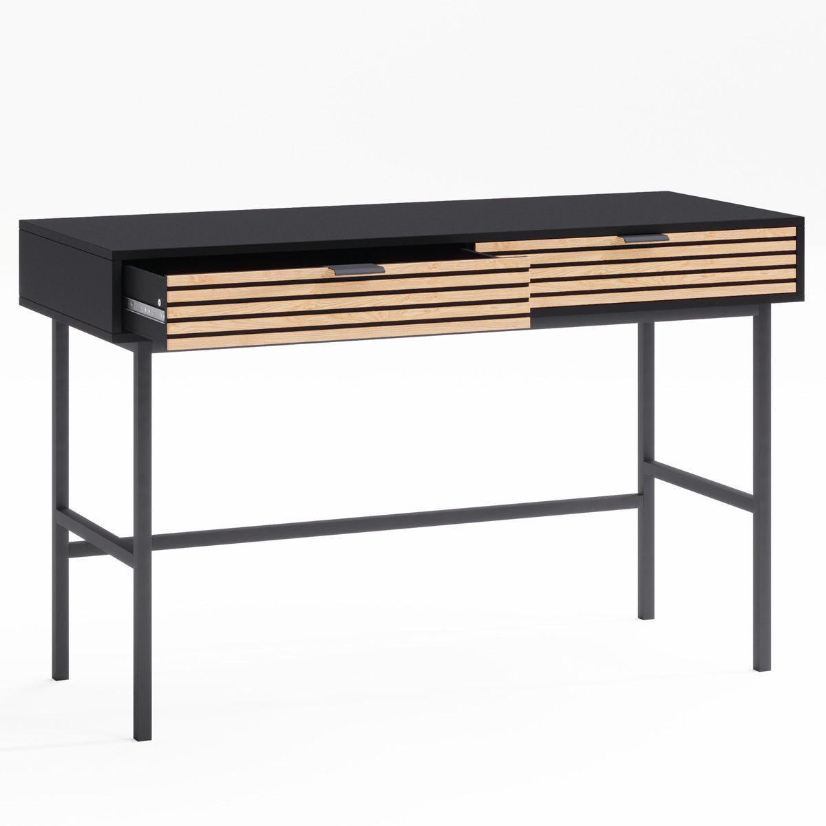 Black Study Desk Console Table with Slatted Drawers (Zen Collection)