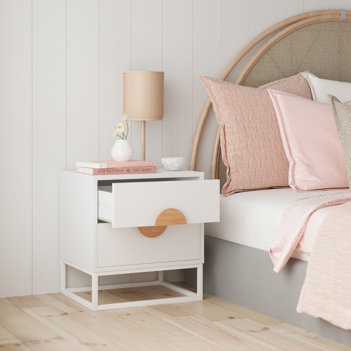 Coastal Wooden Bedside Table With White Drawers (Bondi) – Tommy Swiss